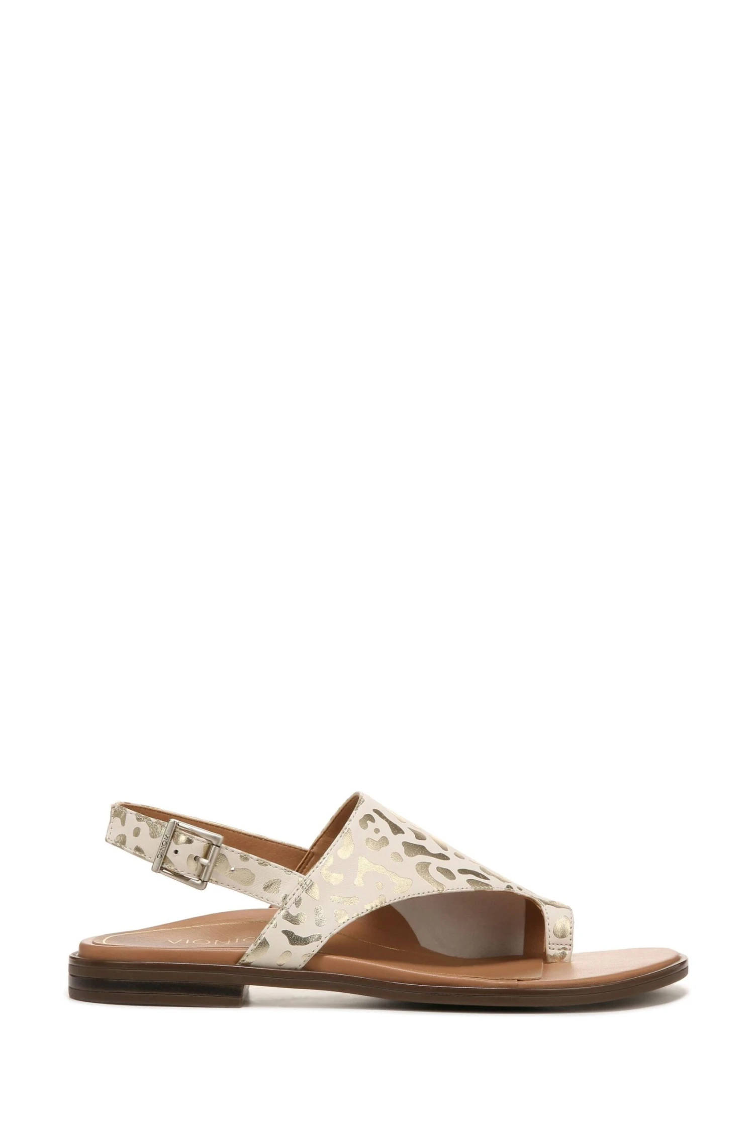 Vionic Ella Leopard Leather White Sandals