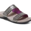 Vionic Women's Nakia Adjustable Slide Sandals Pewter Leather Metallic