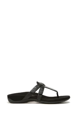 Vionic Black Wavy Synthetic Leather Karley Slides