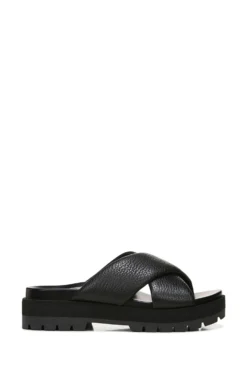Vionic Black Tumbled Leather Vesta Slides