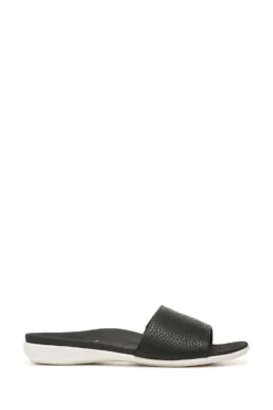 Vionic Val Black Tumbled Leather Slides