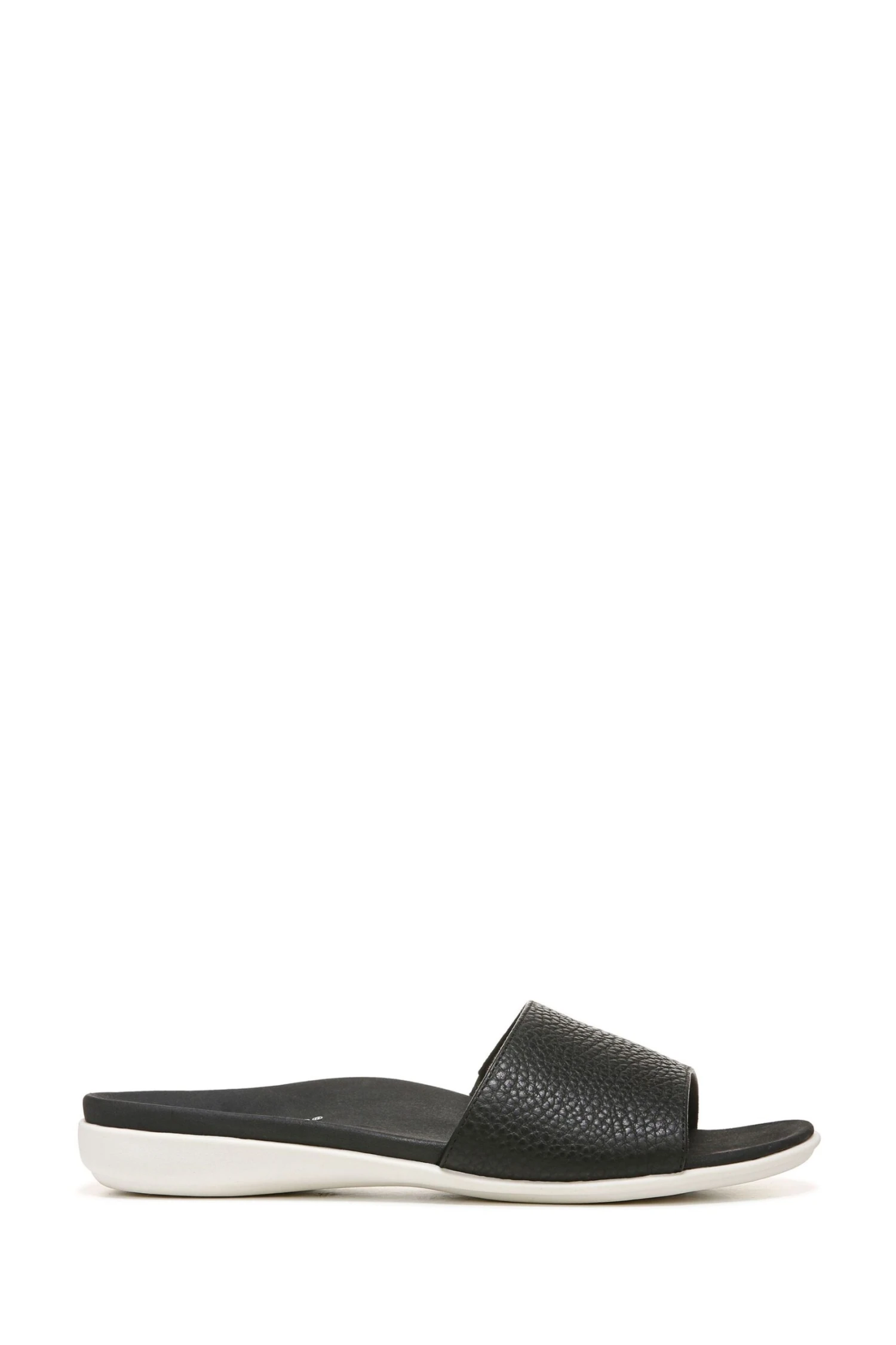 Vionic Val Black Tumbled Leather Slides