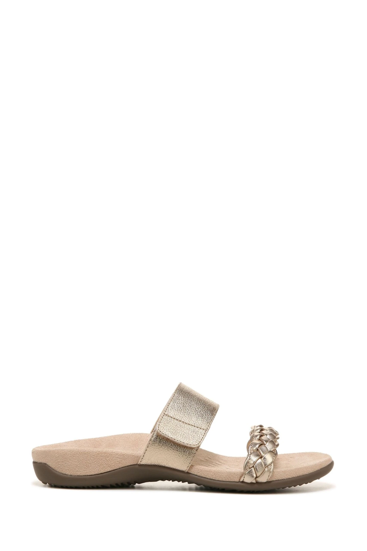 Vionic Gold Metal Tumbled Leather Jeanne Slides