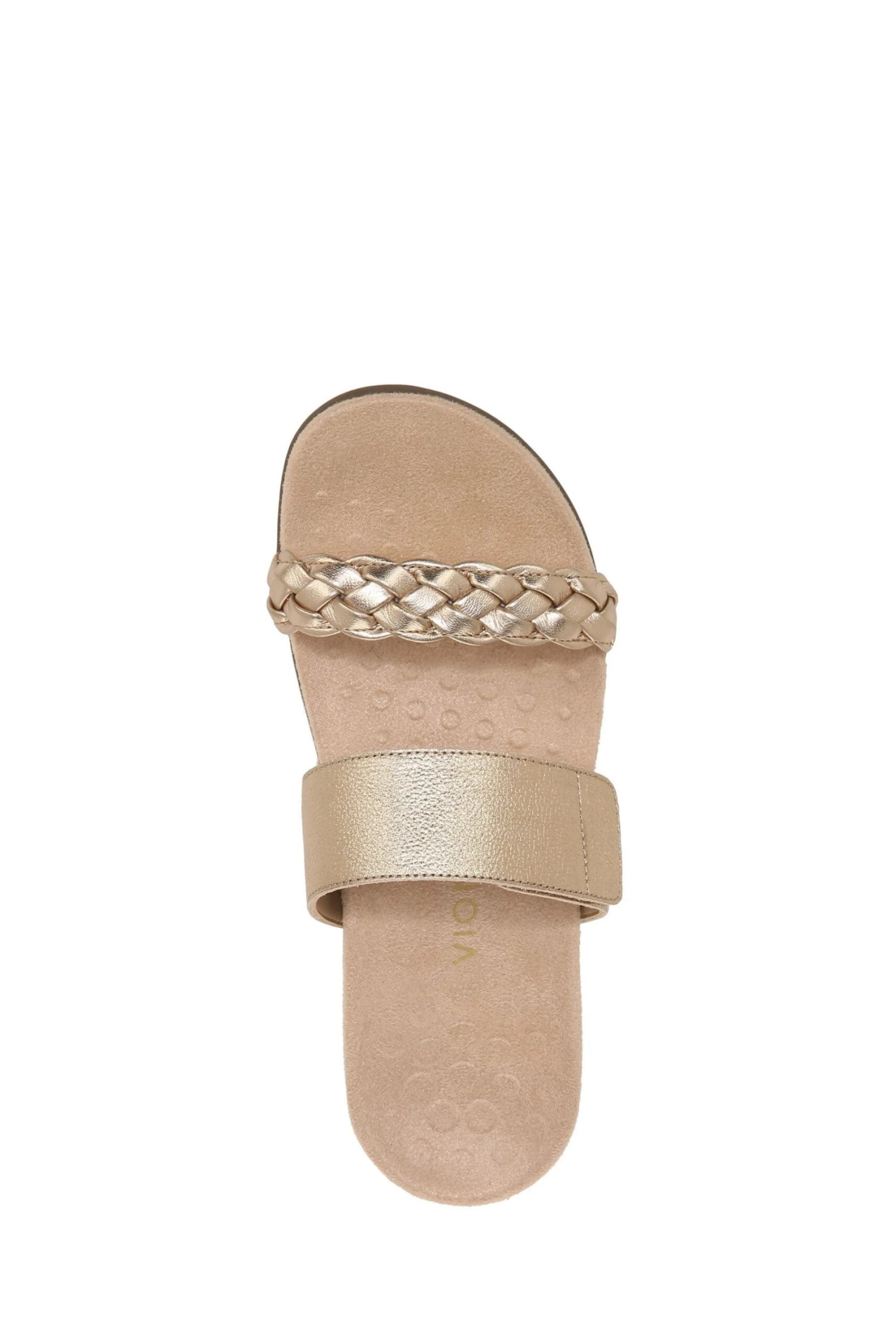 Vionic Gold Metal Tumbled Leather Jeanne Slides - Image 5