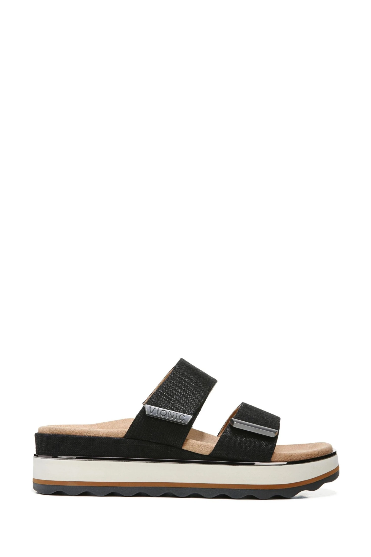 Vionic Black Linen Brandie Slides
