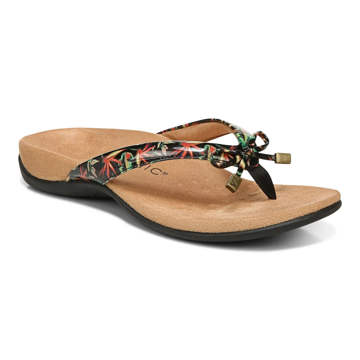 Vionic Women's Bella Toe Post Sandals Black Tropical